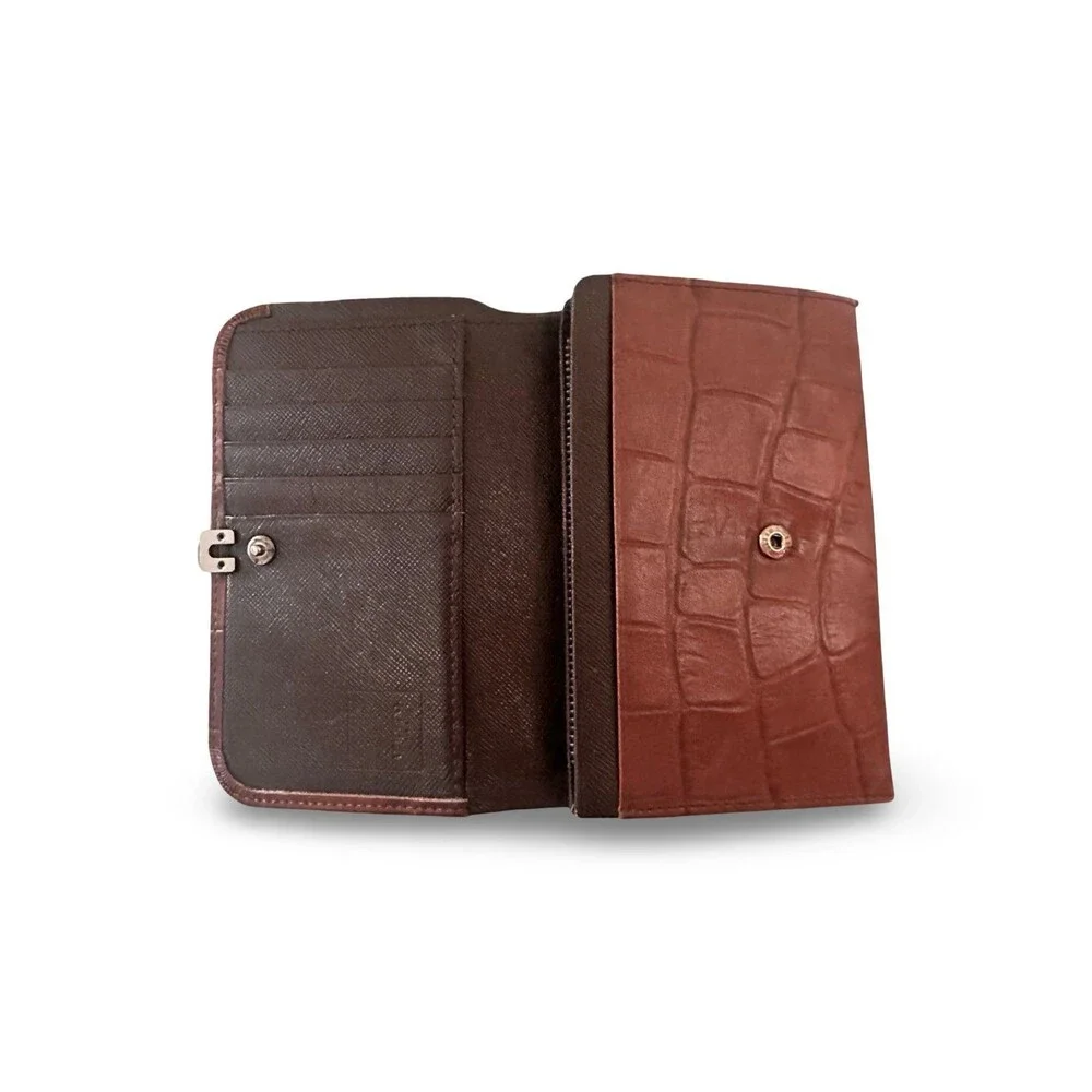 U by Ungaro Crocodile Embossed Leather Wallet - Brown/Burgundy